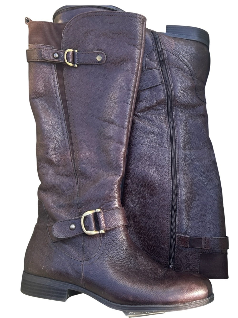Naturalizer Brown Leather Knee High Riding Boots Size 8.5 M Comfort Zip Buckle